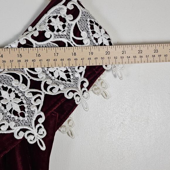 Handmade Women's Burgundy/Red Velvet Cocktail Dress V-Neck W/Lace Size XS Small - Picture 4 of 6